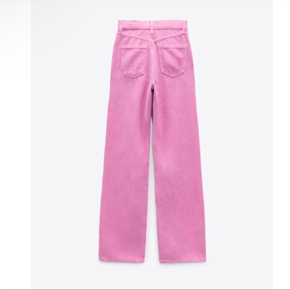 ZARA Bubblegum Pink Wide Leg High-Rise High Waisted Corduroy Pants Sz 0 Fit 00 - Picture 8 of 15